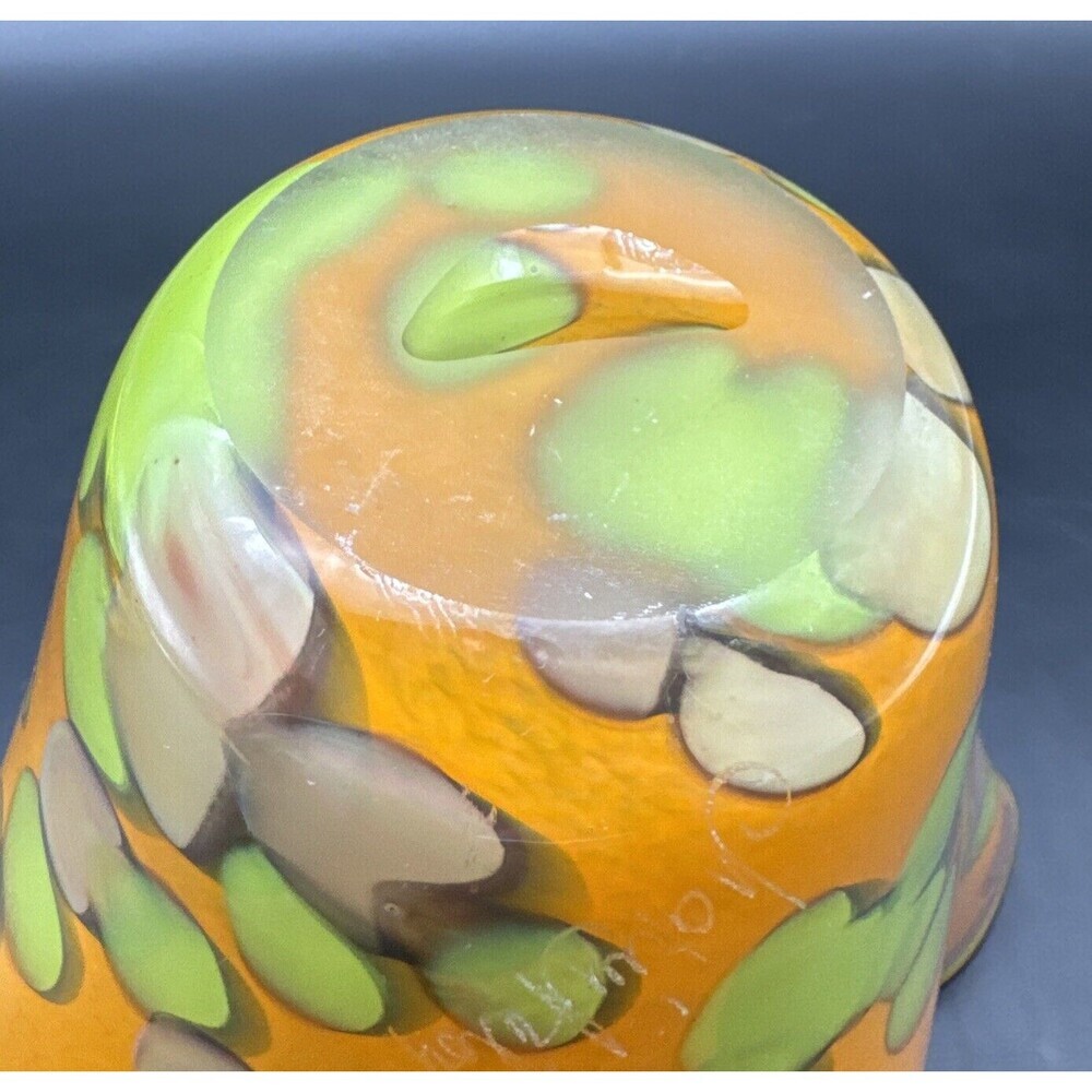 Jariufatoy Glass By Youghiogheny Art Glass ORANGE GREEN GRAY Handkerchief Vase - Picture 6 of 10